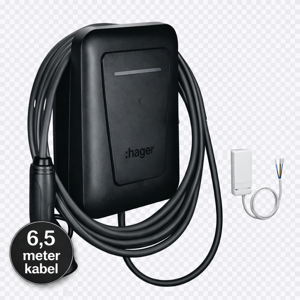 Hager Witty laadpaal met 6,5 meter kabel en een P1 meter