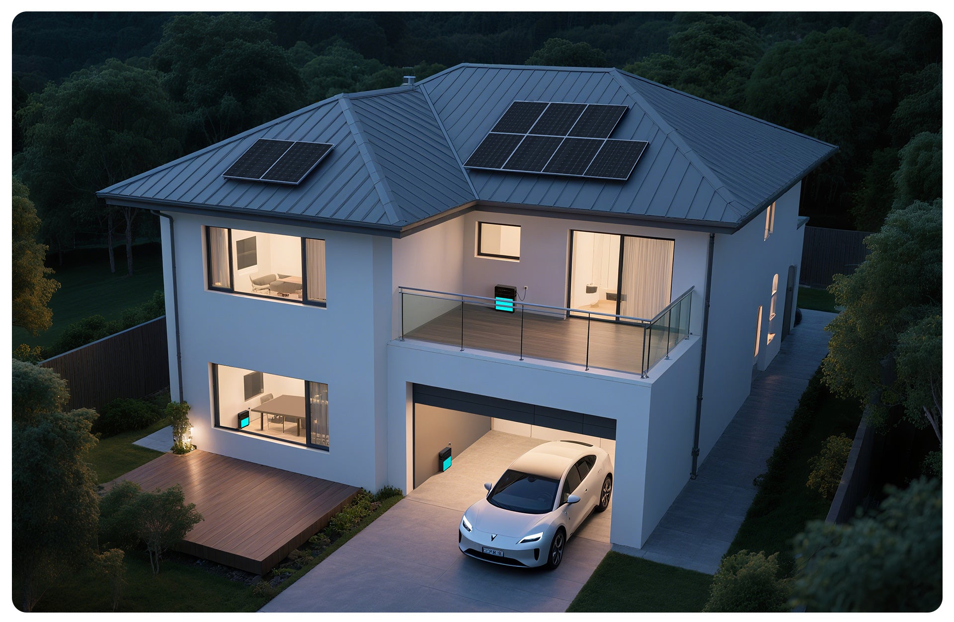 Marstek Venus E thuisbatterij geïnstalleerd in garage wandmontage met zonnepanelen